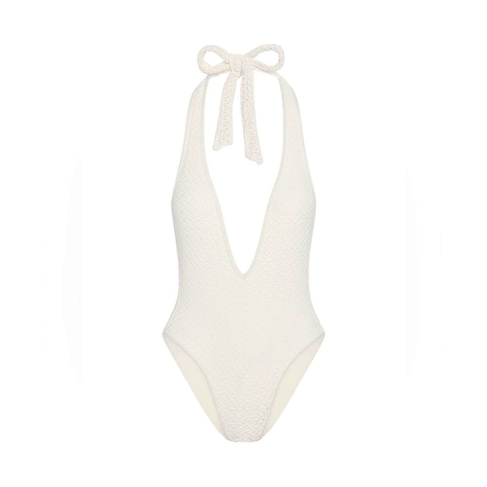 NWT Monday Swimwear Cyprus One Piece Ivory Crochet Bathing Suit Swimsuit P $189